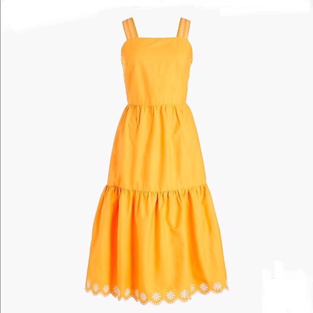 New J. Crew Embroidered Scalloped Tiered Dress